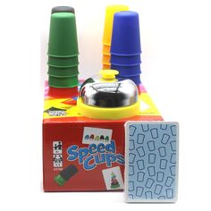 an assortment of toys and games on a white background