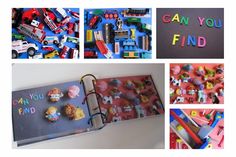 there are many different pictures with words and toys on them that say can you find?