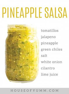 the recipe for pineapple salsa in a jar