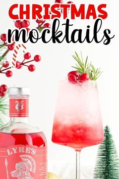 christmas mocko cocktail with cranberry and rosemary garnish on the side