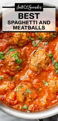 a pot of pasta sauce with text overlay that reads best spaghetti and meatballs Meatballs With Spaghetti, Spaghetti And Meatballs Easy, Meat Ball And Spaghetti, Best Easy Meatballs, Speggetti Meatballs, How To Make The Best Meatballs, Meatball Recipe For Spaghetti, Spaghetti And Meatball Sauce