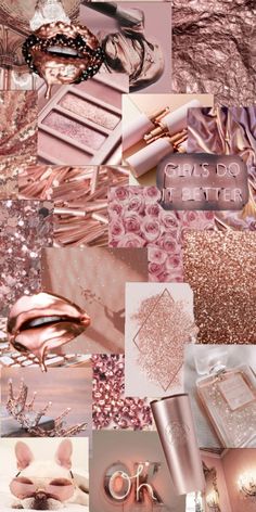 pink and gold collage with different items