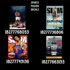 the covers of sports posters are shown in black and white, with an image of a basketball player holding a ball