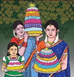 Telangana Art Paintings, Telangana Culture Paintings, Telugu Paintings, Bathukamma Images Hd, Bathukamma Drawings, Batukamma Decoration, Bathukamma Decoration Ideas, Bhathukamma Festival, Bathukamma Images