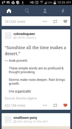 an image of someones twitter account on their phone with the caption'sunshine all the time makes a desert '