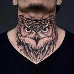 a man with an owl tattoo on his neck