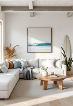 Coastal Living Room Home Resort Style, White Couch Beach Living Room, Neutral Coastal Living Room Sofas, Coastal Modular Sofa, Neutral Living Room Pillow Cases Coastal, California Coastal Living Room, Coastal Living Rooms Paintings & Prints