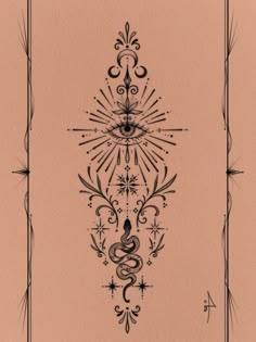 the back side of a card with an ornate design on it, in black ink