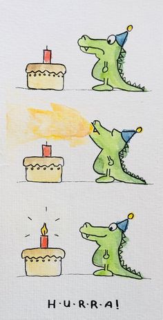 an image of birthday cards with alligators and cakes on them for children's birthday