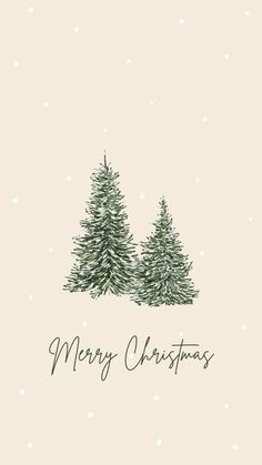 christmas trees with snow on the ground and merry greetings written in green ink above them