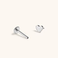 Classic Heart Push Pin Flat Back Earring (Titanium - Silver) Celestial Crystal, Lobe Piercings, Cartilage Earrings Stud, Cartilage Piercings, Tragus Conch, Flat Back Earrings, Titanium Earrings, Geometric Studs, Lobe Piercing