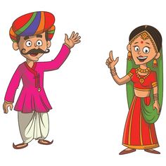 Vector cartoon illustration of gujarati ... | Premium Vector #Freepik #vector #traditional-dress #traditional-clothes #indian-character #india-people Rajasthani Couple Illustration, Kettle Art, Pot Drawing, Coffee Artwork, Green Artwork, Fabric Painting Techniques, Man Vector