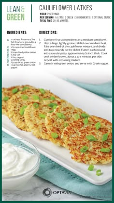 an advertisement for the lean & green appetizer, featuring crab cakes and sour cream