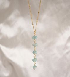 Elegant. Timeless. Beautiful. Apatite is believed to inspire creativity, personal growth, and psychic awareness, all while removing negativity from one's aura. This handcrafted pendant features five natural faceted apatite gemstones set onto a sterling silver or 14k gold filled chain. Chains are available in a beaded style or a simple style. Each stone varies slightly in color, with some pieces being more blue or green. The pendant hangs approximately 2.75 inches from the chain length. Stone Siz Luxury Nature-inspired Necklaces With Gemstone Beads, Chipped Stone Jewelry, Pearl Jewelry Inspiration, Blue Spiritual Crystal Birthstone Necklace, Blue Faceted Amazonite Jewelry, Faceted Blue Amazonite Jewelry, Handmade Dainty Jewelry, Handmade Necklace Ideas, Gemstone Necklace Diy