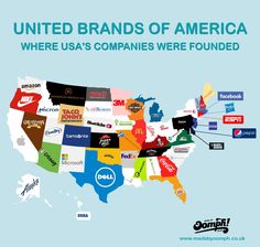 the united states with different brands on it