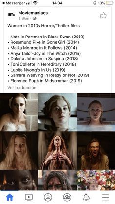 the screen shot shows many different faces and hair styles, including women in horror movies