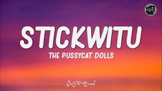 the words stickwtu are written in white on a purple and pink background with an orange sky