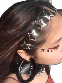 Star Hair Clips, Ateez Concert, Rave Hair, Clip Hairstyles, Star Hair, Metal Hair Clips, Metallic Hair, Aesthetic Hair, Makeup Hair