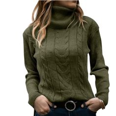 Womens' Turtleneck Long Sleeve Cable Knit Sweaters Color: Army Green Beige And Apricot Are Available In My Listings. Fabric Type 51% Viscose, 28% Polyester, 21% Nylon Care Instructions Machine Wash Closure Type Pull On Material: The Womens Turtleneck Sweater Is Made Of Skin-Friendly Knited Material (Lightweight, Soft, Comfortable And Warm) Size Guide: S= 4-6, M= 8-10, L= 12-14, Xl= 16. Casual And Trendy, This Top Features Turtleneck, Long Sleeves, With Ribbed Knit. The Slim-Fit Style And Stretch Cardigans Aesthetic, Knitted Sweaters Outfit, Sweaters Outfit, New York Aesthetic, Autumn Wardrobe, Ladies Turtleneck Sweaters, Estilo Chic, Womens Turtleneck, Jairzinho