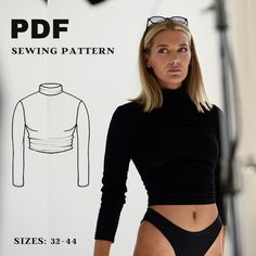 Long sleeve tight short turtleneck sweater PDF sewing pattern EU 32-44 / US 0 -12/ XXS - XL SEWING LEVEL   After purchasing, you'll be able to download the ZIP file - name - LEKA03 Our patterns are easy to use, click this link to check - http://www.lekapatterns.com/post/printingandassemblingpdf ABOUT PATTERNS: * This is a PDF pattern for digital download only. * Tiled pattern to print on A4, A0 & U.S Letter sizes. * The pattern is in black only with different lines * No separate layers * Seams a Sewing Patterns Turtleneck, Sewing Pattern Sleeves, Sewing Pattern Sweater, Turtle Neck Sewing Pattern, Sewing Patterns Shirts & Tops, Sweater Pattern Sewing, Flared Sleeves Pattern, Beginner Sewing Patterns Free, Turtleneck Sewing Pattern