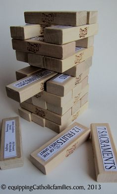 a stack of wooden blocks sitting next to each other