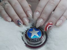 Marvel Inspired Nails, Black Widow Nails, Captain America Nails, Comic Nails, Mom Nails