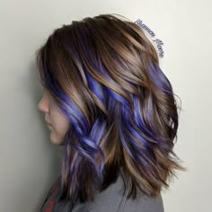 A Touch of Purple hairstyle Peekaboo Hair Colors, Peekaboo Highlights, Peekaboo Hair, Hair Streaks, Birthday Hair, Blue Highlights, Fun Hair