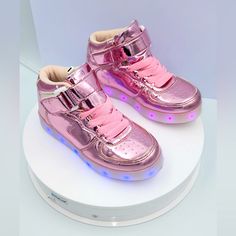 These Chrome Colored Shoes Are The Perfect Gift For Your Daughter, Niece, Or Granddaughter. The Bottoms Light Up With Vibrant Colors At The Click Of A Button, She Can Choose Which Color Or Pattern She Wants To Change The Lights. These Shoes Are So Fun, And I Wish They Fit Me! Never Been Worn, These Are Brand New Right Out Of The Box. Comes With A Single Usb-C Charger That Connects To Both Shoes For The Ultimate Charge. This Is Stylish As Well As A Way To Keep Your Kiddos Safe While Walking Down Light Shoes, Colored Shoes, Lit Shoes, Box Shoes, Colorful Shoes, Chrome Colour, The Box, Multi Colored, Kids Shoes