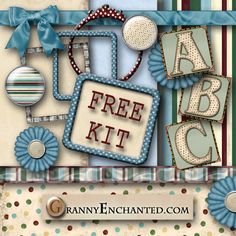 an image of a scrapbook page with the words free kit on it and some decorations