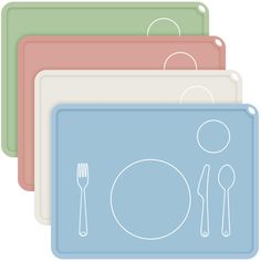 four placemats with forks and spoons on them