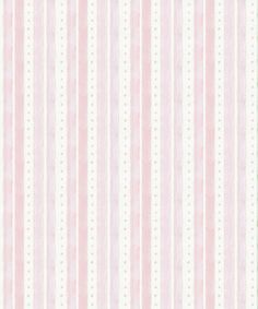 a pink and white striped wallpaper with small polka dots on the bottom half of it