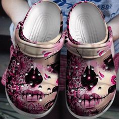 Breast Cancer Awareness Sugar Skull Adults Kids Crocs Crocband Clog Shoes For Men Women Ht Lightweight construction with breathable mesh fabric provides a comfortable and flawless fit. Crocband Clog, Crocs Clog, Crocs Crocband, Pink October, Clog Shoes, Crocs Classic Clogs, Breast Health, Wooden Shoes, Comfy Shoes