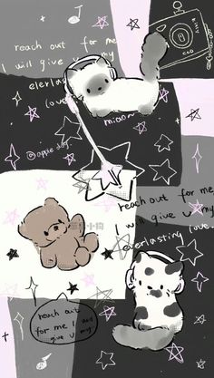 an image of two teddy bears and one bear with stars on it's background