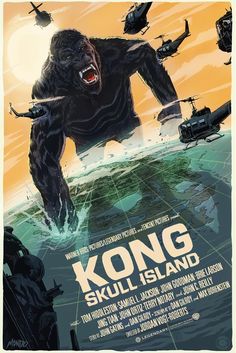 a movie poster for kong skull island with an image of a gorilla in the water