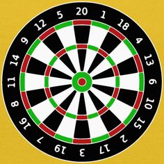 a dart board with numbers and arrows on the bullseye pattern in red, green, black and white