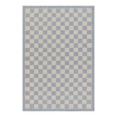 a blue and white checkered rug on a white background with an area rug in the middle