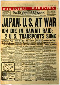 Newspaper Poster, Newspaper Front Pages, Pearl Harbor Attack, Newspaper Headlines, Historical Newspaper, Vintage Newspaper, Historical Moments, News Paper, Old Newspaper