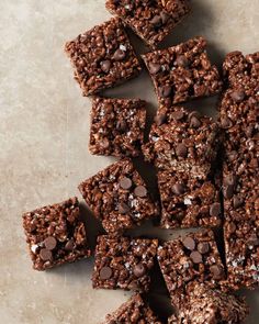 chocolate brownies cut into squares and stacked on top of each other