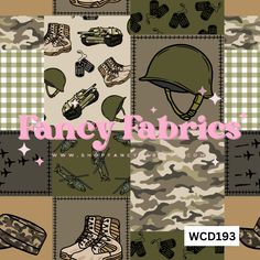 an image of many different items in camouflage