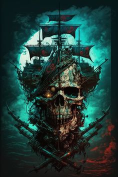 Pirate Ships Diy, Ghost Ship Art, Pirate Ship Art, Pirate Stuff, Navi A Vela, Pirate Ships, Old Sailing Ships, Ship Poster