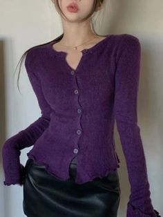 47306497720513 Slim Cardigan, Style Analysis, Cardigan Purple, 2000s Clothes, Winter Decoration, Elegant Coats, Button Cardigan, Knitting Women Sweater, Sweater Women