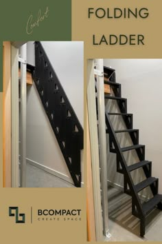 an image of a stair case with the words folding ladder on top and below it