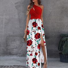 F00141014-1002 Summer Dress Style, Long Skirt Fashion, Split Long Dress, Elegante Y Chic, Ceremony Dresses, Printed Long Dresses, Styl Boho, Floral Print Maxi Dress, Floral Print Maxi