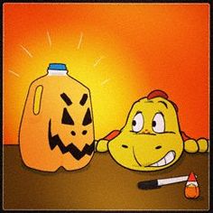 an image of a cartoon pumpkin and a jug