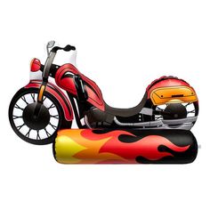 a red motorcycle with flames painted on it