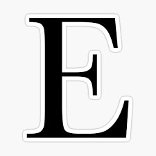 the letter e in black and white on a white background sticker, with an uppercase