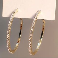 Bling Hoop Gold Earrings 18k Plated Womens Gold Earrings, Prom Accessories Jewelry Gold, Gold Hoop Earrings Big, Gold Homecoming Jewelry, Gold Hoops With Diamonds, Quince Earrings Gold, Formal Earrings Gold, Gold Sparkling Hoop Earrings, Sparkling Yellow Gold Round Hoop Earrings