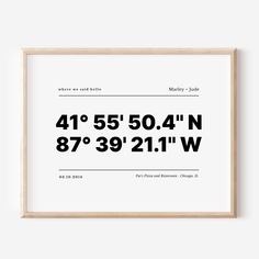 a framed poster with the coordinates for an apartment