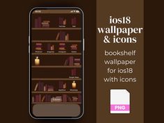 an image of a book shelf with lots of books on it and the text, hoesi wallpaper & icons