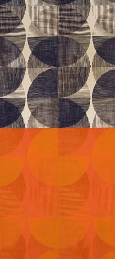 an orange and black abstract painting with circles